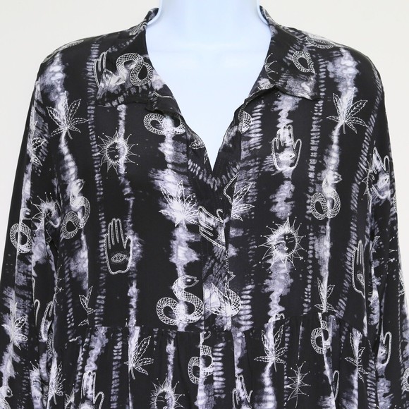 SANDRO - Black/White 100% Silk Boho Mini Dress - Women's Size 2, Medium NEW NWOT - Picture 2 of 12